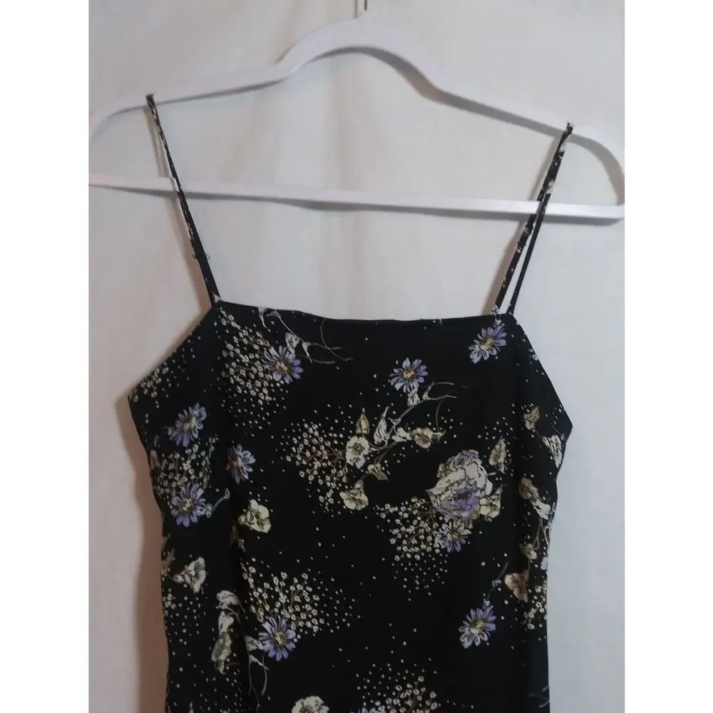 Francesca’s Mi Ami Black Dark Floral Mini Dress with Lilac Accents Size XS